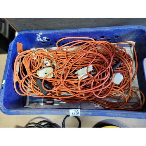 176 - Box containing a quantity of extension reels in a home base 4 socket extension reel along with orang... 