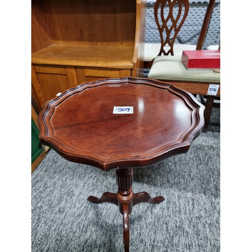 509 - Mahogany wine table on tripod legs in excellent clean condition with a clean top height 58cm diamete... 