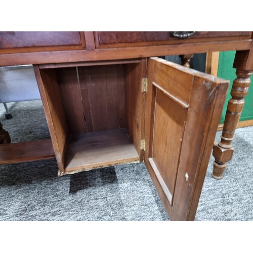 510 - Antique solid mahogany wash stand with a solid marble top featuring two drawers and one cupboard wit... 