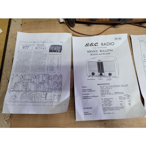117 - Vintage GEC Bakelite radio BC5243 with schematics also comes with a vintage radio chassis possibly M... 
