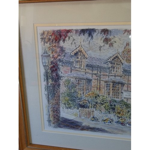 3 - Framed and glazed original pencil drawing by Tom Owen Picture of the Tea Rooms in Newtown 46.5cm by ... 