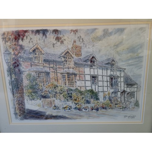 3 - Framed and glazed original pencil drawing by Tom Owen Picture of the Tea Rooms in Newtown 46.5cm by ... 