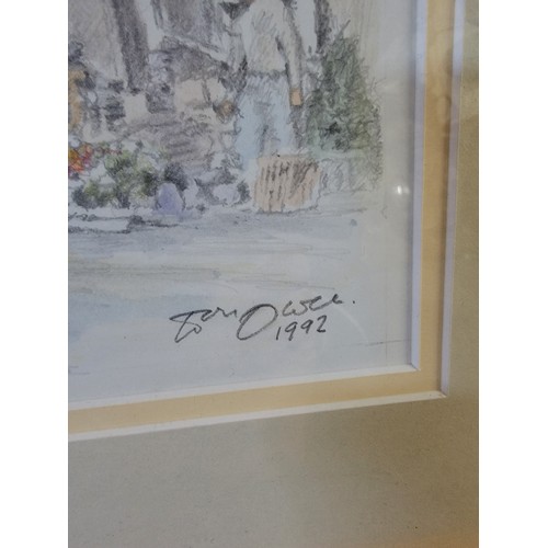 3 - Framed and glazed original pencil drawing by Tom Owen Picture of the Tea Rooms in Newtown 46.5cm by ... 