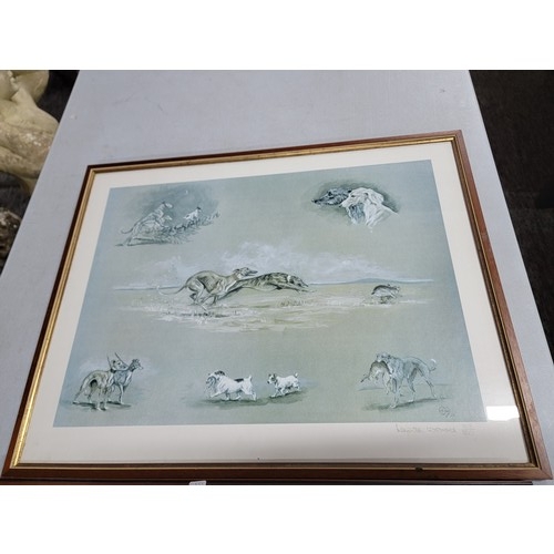 2 - 2x famed and glazed pictures inc a Louise Wood limited edition print 318 / 500, of dogs along with f... 