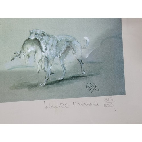 2 - 2x famed and glazed pictures inc a Louise Wood limited edition print 318 / 500, of dogs along with f... 