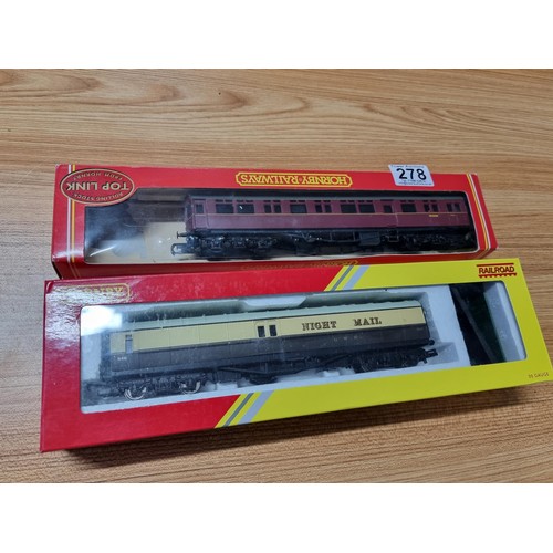 278 - A boxed Hornby R4526 operating mail coach along with a boxed Hornby top link VR auto coach R4100B. B... 