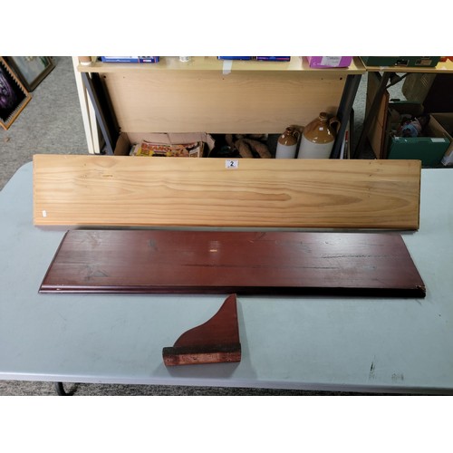 2 - Pair of wooden  shelves with brackets height 22.5cm length 118cm width 21cm