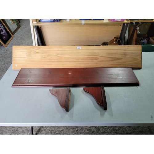 2 - Pair of wooden  shelves with brackets height 22.5cm length 118cm width 21cm