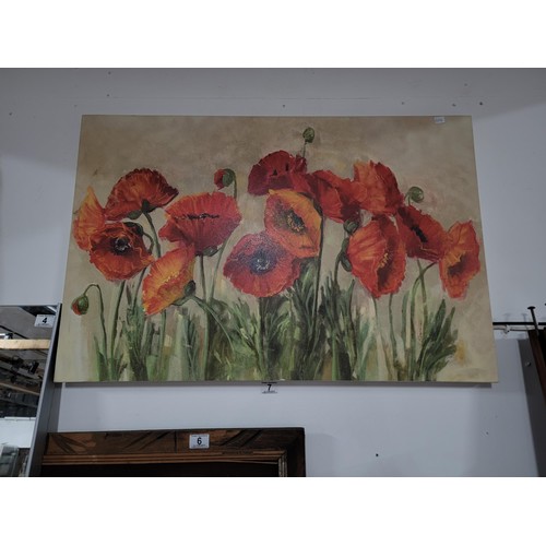 7 - Large oil on canvas of poppy scene by Carol Rowan RRP £79.99,  58.5cm high 89cm long