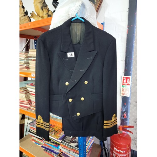 15 - Vintage Royal Navy Lieutenant Commander Reserve mess dress, jacket and trousers small in size comple... 