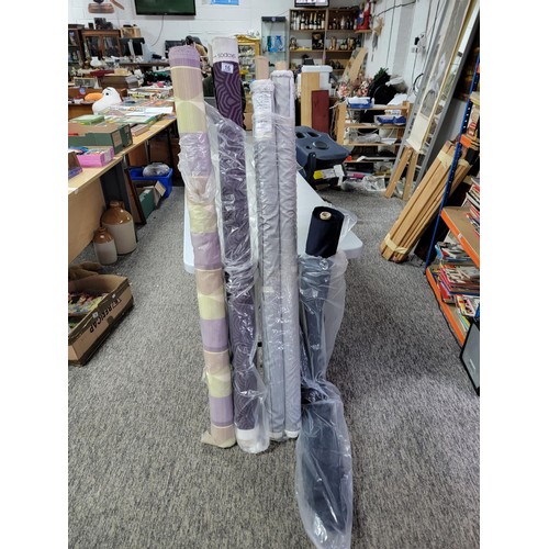 16 - 5x rolls of fabric inc 2x Laura Ashley rolls labelled Maya DK Silver measuring 13 meters and 14 mete... 