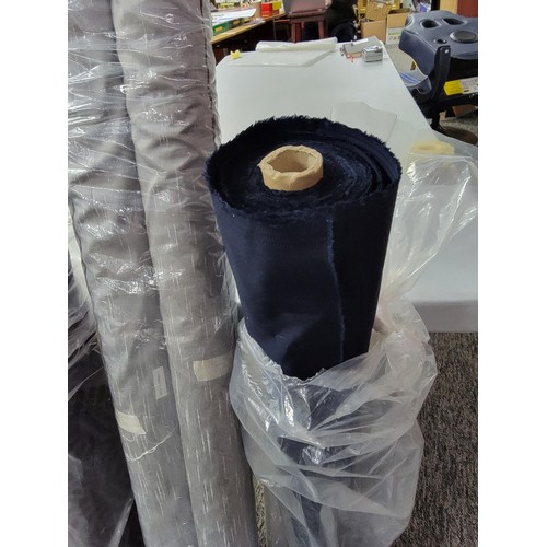 16 - 5x rolls of fabric inc 2x Laura Ashley rolls labelled Maya DK Silver measuring 13 meters and 14 mete... 