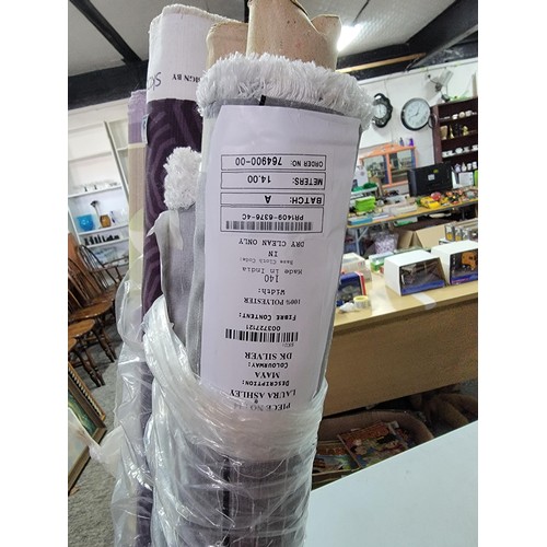 16 - 5x rolls of fabric inc 2x Laura Ashley rolls labelled Maya DK Silver measuring 13 meters and 14 mete... 