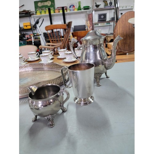 25 - Quantity of plated ware by Ashberrys inc 2x coffee pots, cream jugs, sugar bowl, along with goblets,... 