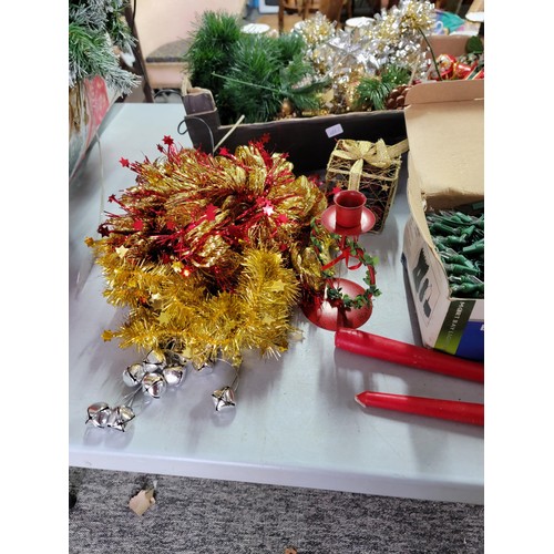 37 - Quantity of Christmas decorations inc a 5ft Christmas tree, box of 300 Christmas lights, tinsel, Rei... 