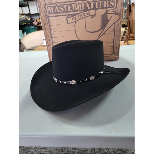 39 - Boxed as new black Master Hatters of Texas Stetson hat in good order RRP £40 size 59cm