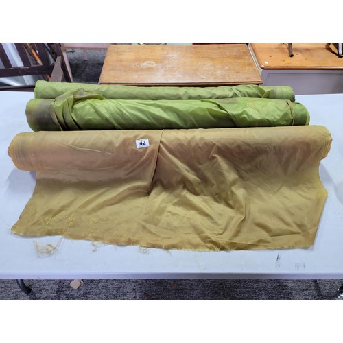 42 - 3x rolls of green cloth. (parachute fabric circa 1970's), 98cm wide