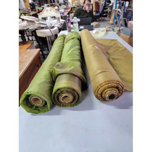 42 - 3x rolls of green cloth. (parachute fabric circa 1970's), 98cm wide