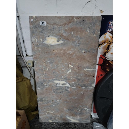 47 - Large piece of misty pink and blue marble ideal for a kitchen work top, length 91cm, width 48cm