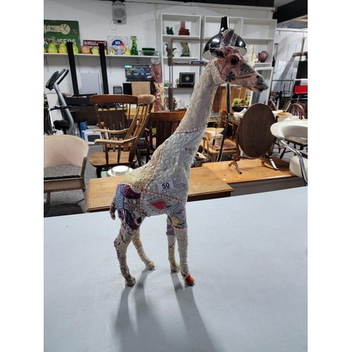 50 - Tall fabric covered giraffe in various sequin decorated material, stands at 67cm