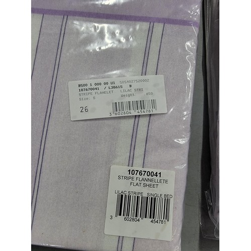 68 - 4x new and sealed Stripe flannellete flat sheets in purple and white along with a Country Leisure Wa... 