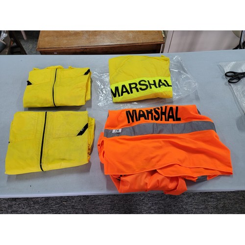 76 - Quantity of Hi Viz Marshall clothes inc waterproof jacket, TT MGP hi viz sleeves top, etc all in goo... 