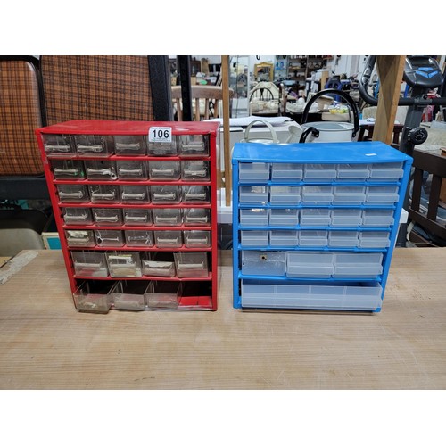 106 - 2x metal storage compartmental units for accessories 37cm high, 31cm length, 14.5cm deep