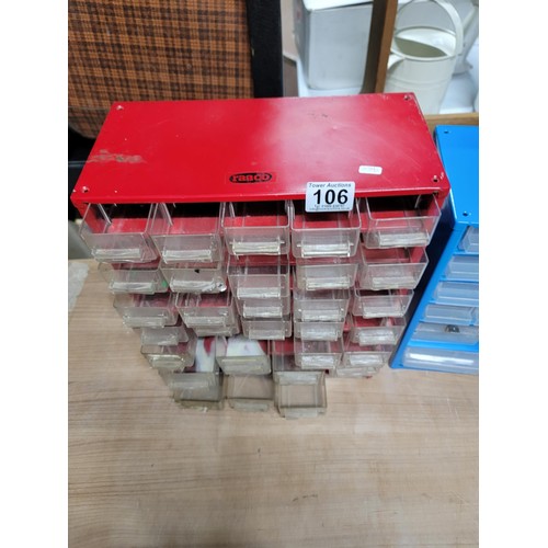 106 - 2x metal storage compartmental units for accessories 37cm high, 31cm length, 14.5cm deep