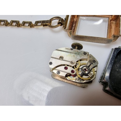 493 - Hallmarked 9ct yellow gold cased vintage watch along with one other watch with a rolled gold strap b... 