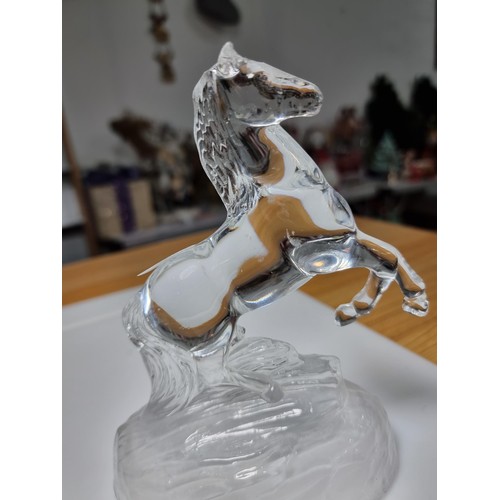 501 - 2 x Crystal glass figures of a rearing horse and a duck with ducklings possibly by Royal crystal roc... 