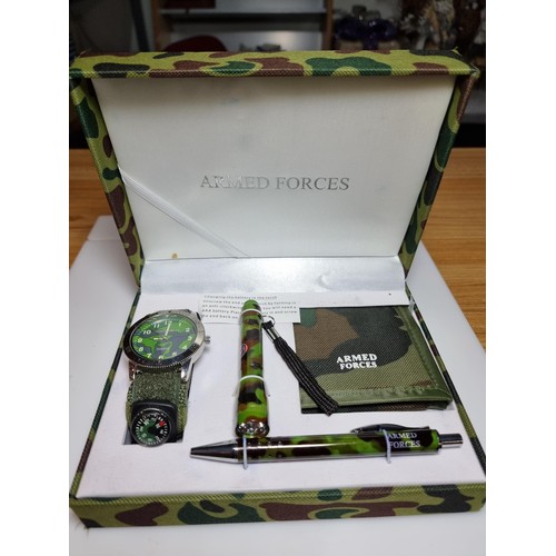 504A - Armed forces cased gift set to inc. a watch, torch, pen & wallet in unused condition would be a grea... 