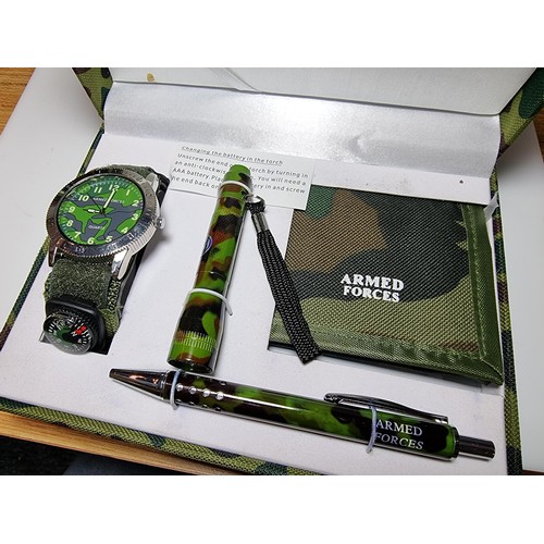 504A - Armed forces cased gift set to inc. a watch, torch, pen & wallet in unused condition would be a grea... 