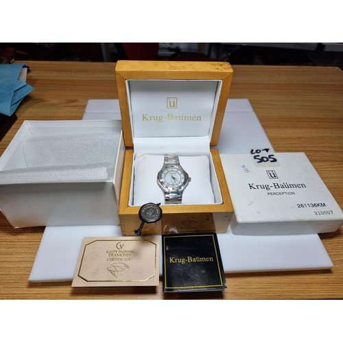 505 - Good quality unused Krug Baumen dress gents watch with a MOP dial inset with 11 real diamonds fitted... 