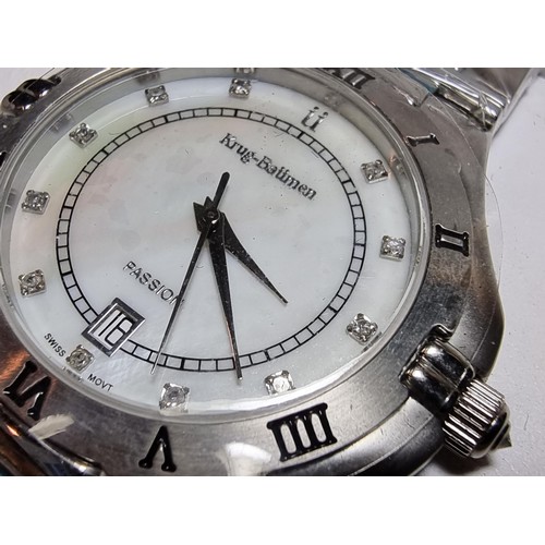 505 - Good quality unused Krug Baumen dress gents watch with a MOP dial inset with 11 real diamonds fitted... 