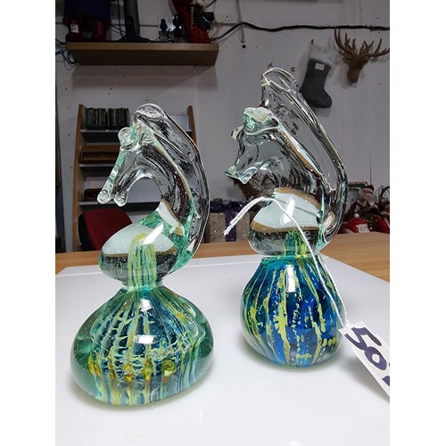 508 - 2 x Art glass sea horse paper weights by Mdina (Malta) both in fine order the tallest is 16cm and bo... 