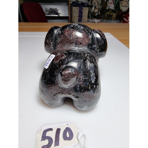 510 - 2 large impressive garnet on black tourmaline ornaments to inc. a carved Obelisk along with a carved... 