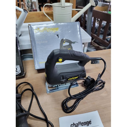 161 - Used Challenge jigsaw 350w along with a Guild 600w refurbished hammer drill corded both with instruc... 