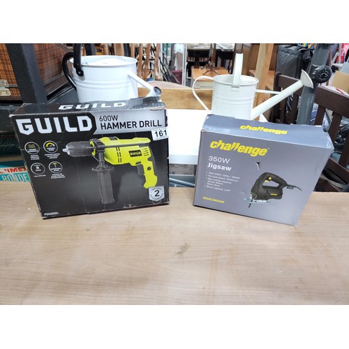 161 - Used Challenge jigsaw 350w along with a Guild 600w refurbished hammer drill corded both with instruc... 