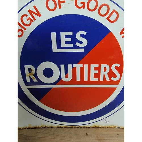 202 - Double sided vintage enamel Le Routiers Sign of Good Value sign in overall good condition