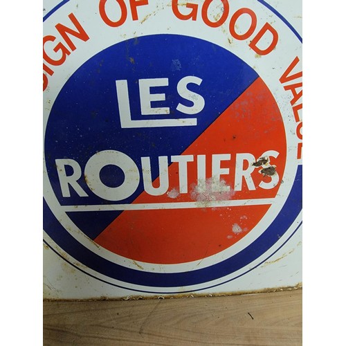 202 - Double sided vintage enamel Le Routiers Sign of Good Value sign in overall good condition