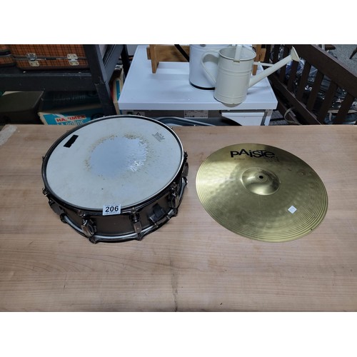 206 - Good quality snare drum by Tama drums, along with a Paiste 101 cymbal