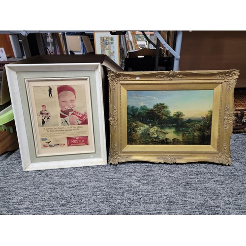 246 - Original oil on canvas ornate gilt framed painting by W.P. Green 1856, of a river scene the painting... 
