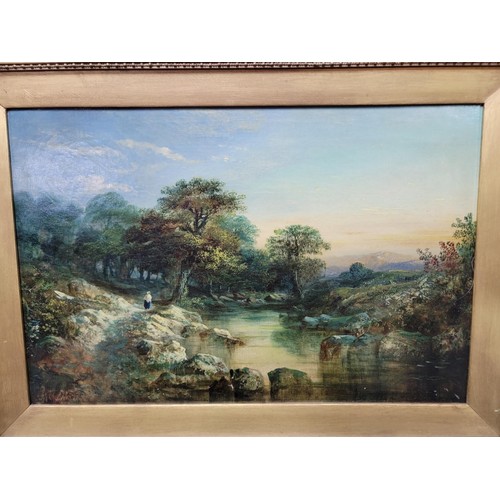 246 - Original oil on canvas ornate gilt framed painting by W.P. Green 1856, of a river scene the painting... 