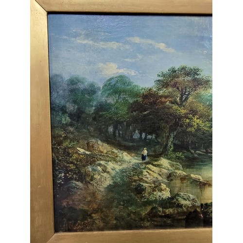 246 - Original oil on canvas ornate gilt framed painting by W.P. Green 1856, of a river scene the painting... 