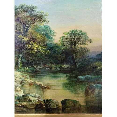 246 - Original oil on canvas ornate gilt framed painting by W.P. Green 1856, of a river scene the painting... 
