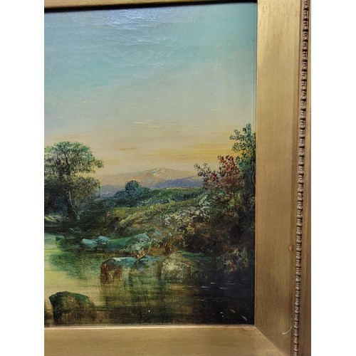 246 - Original oil on canvas ornate gilt framed painting by W.P. Green 1856, of a river scene the painting... 