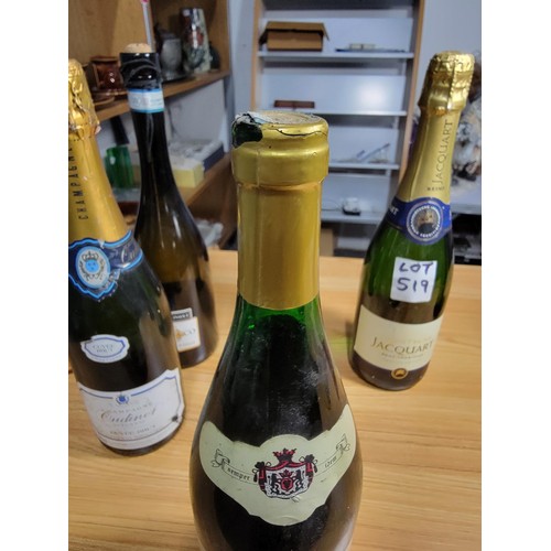 519 - 6x bottles of vintage sealed wine inc Jacquart Champagne, Barsac tanners wines, Rheinhessen 1990, M&... 