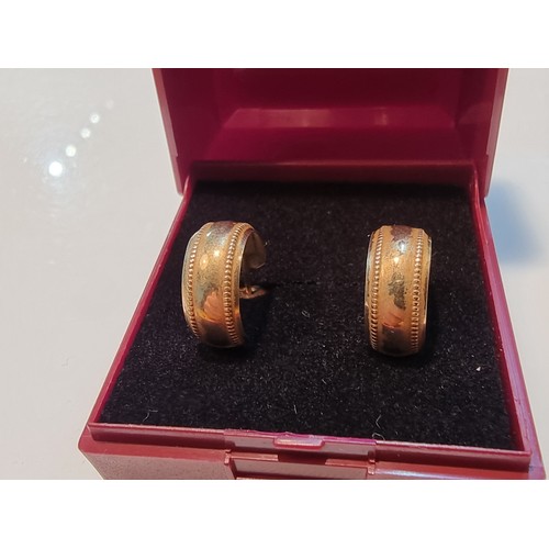 496B - Pair of 9ct yellow gold half hoop earrings in excellent clean condition complete with butterfly back... 