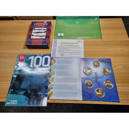 3 - A 100 anniversary RAF 6 coin set from 2018 with COA along with an RAF 100 years magazine along with ... 