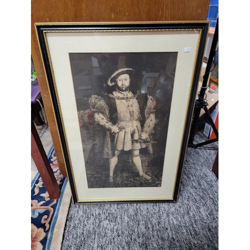 308 - Vintage black and white print of King Henry VIII based of a portrait by Holbein measures height 62cm... 